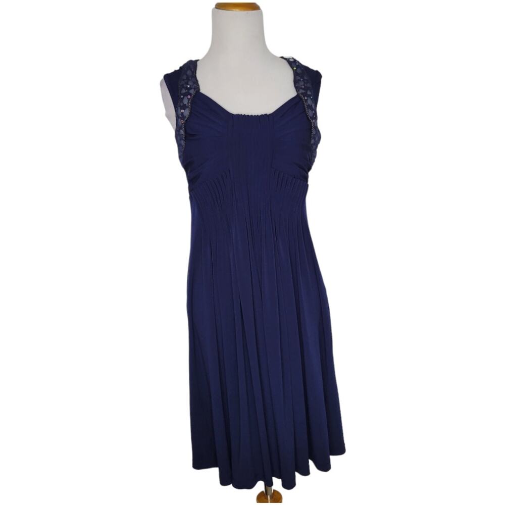 Anthropologie Ranna Gill Cocktail Dress Navy Empire Waist Beaded Women Medium